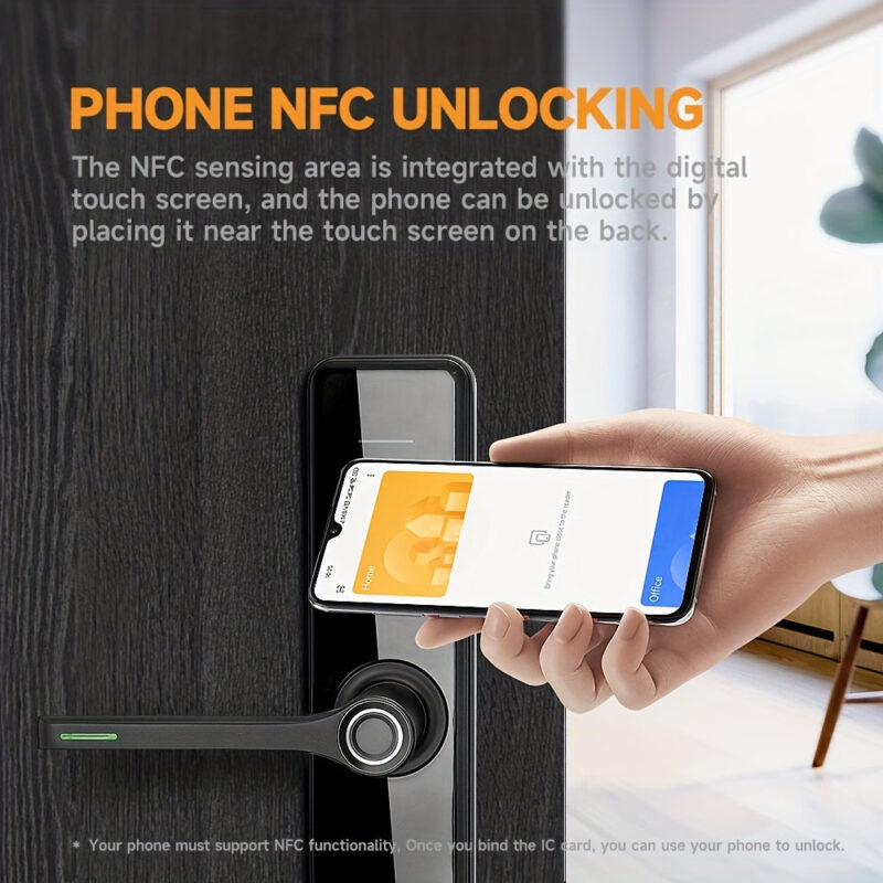 Biometric Fingerprint Door Lock, Keyless Entry with App & Keypad, Aluminum Alloy, Battery Powered - Image 2