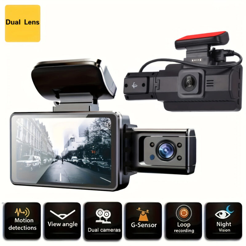 3 Inch Dual Lens Dash Cam For Cars, Front And Inside