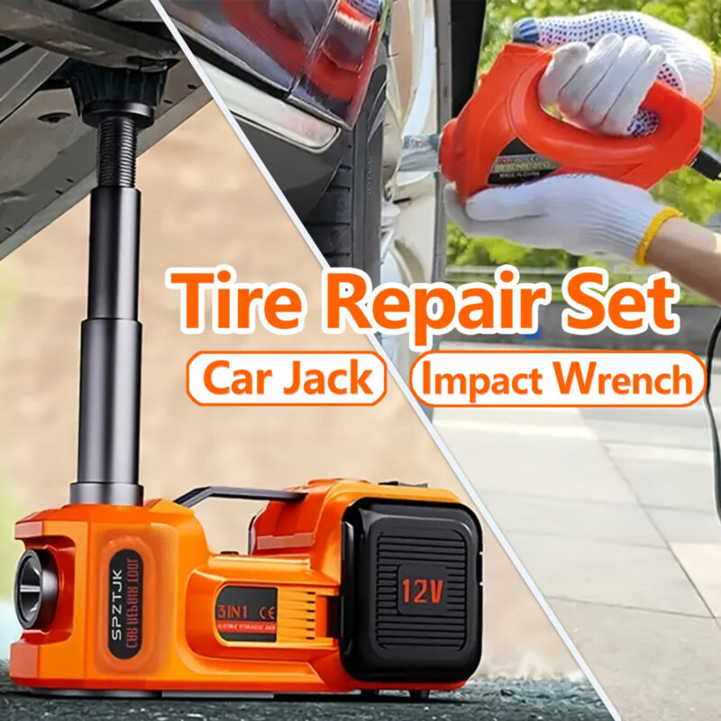 5 Ton Car Electric Jack+Tire Impact Wrench Tire Repair Kit - Image 4