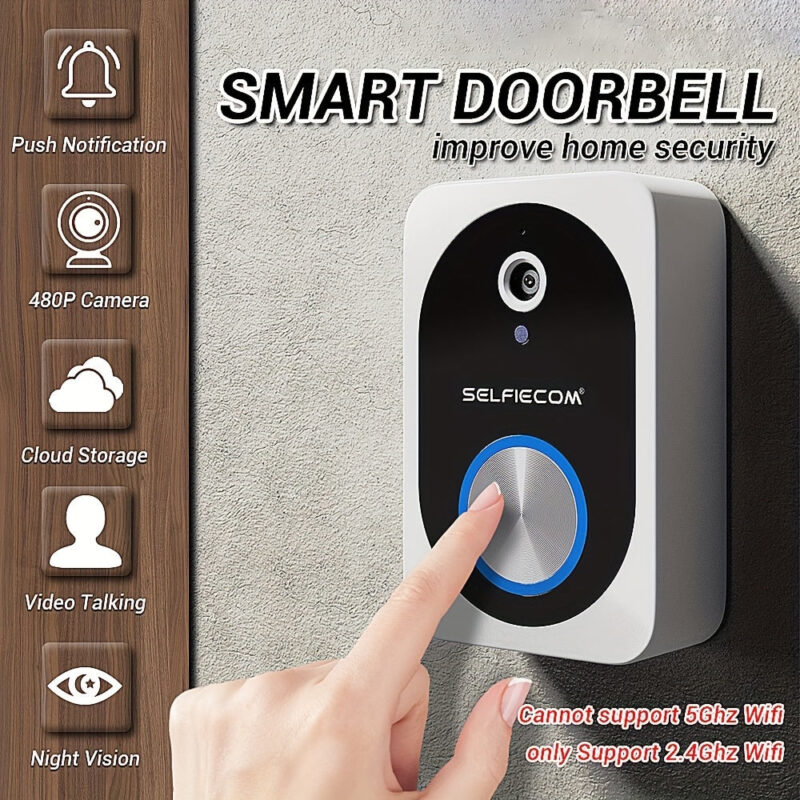 Smart Visual Doorbell with 2.4GHz Wi-Fi, HD Night Vision, Two-way Call & 72 Hours Cloud Storage