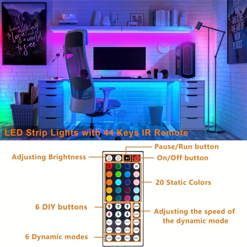 Color Changing LED Strip Lights 33FT-200FT with 44-Key Remote for Bedroom & Home Decor - Image 6