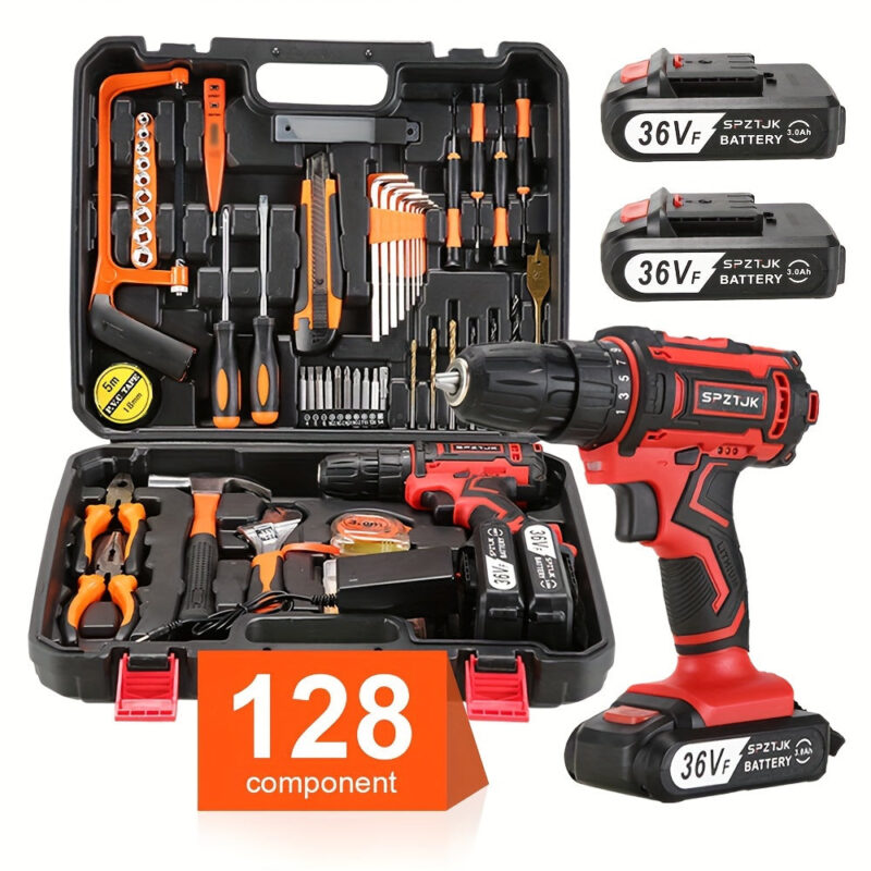 128Pcs With 2 Battery Electric Drill Set